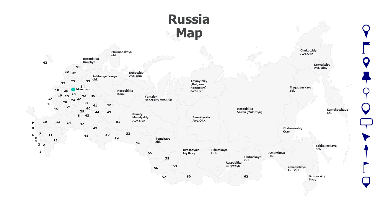 Map,Editable map,pins,countries,counties,infographics,continent,powerpoint,powerpoint infographics,Google slides,Keynote,Russia Map
