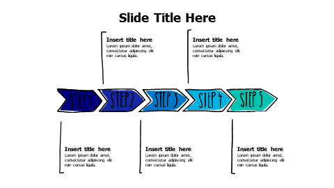 5 points colored doodle arrows timeline infographic