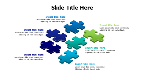 6 points 3D colored puzzle pieces infographic