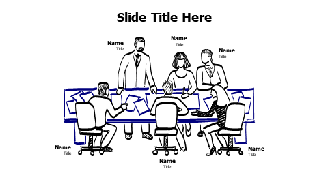 6 humen sitting on a meeting table infographic