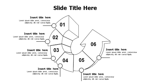 6 points outline doodle rounded arrow infographic