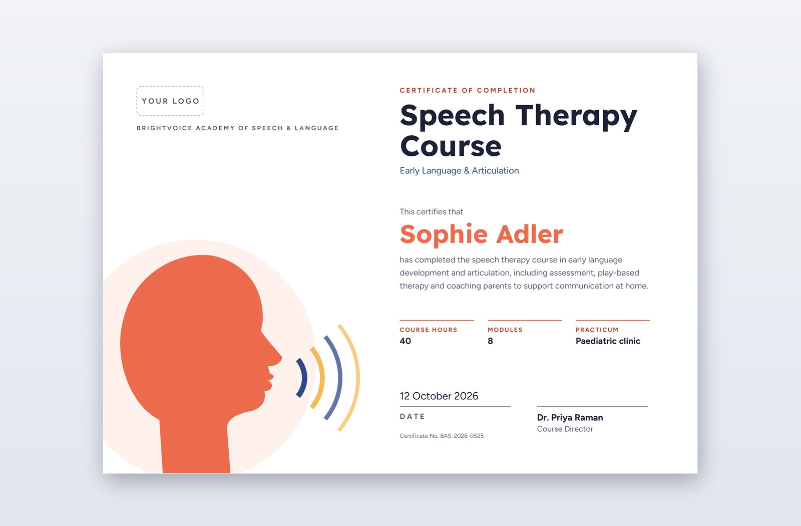 Voiced Speech Therapy Course Certificate | PPT-Design