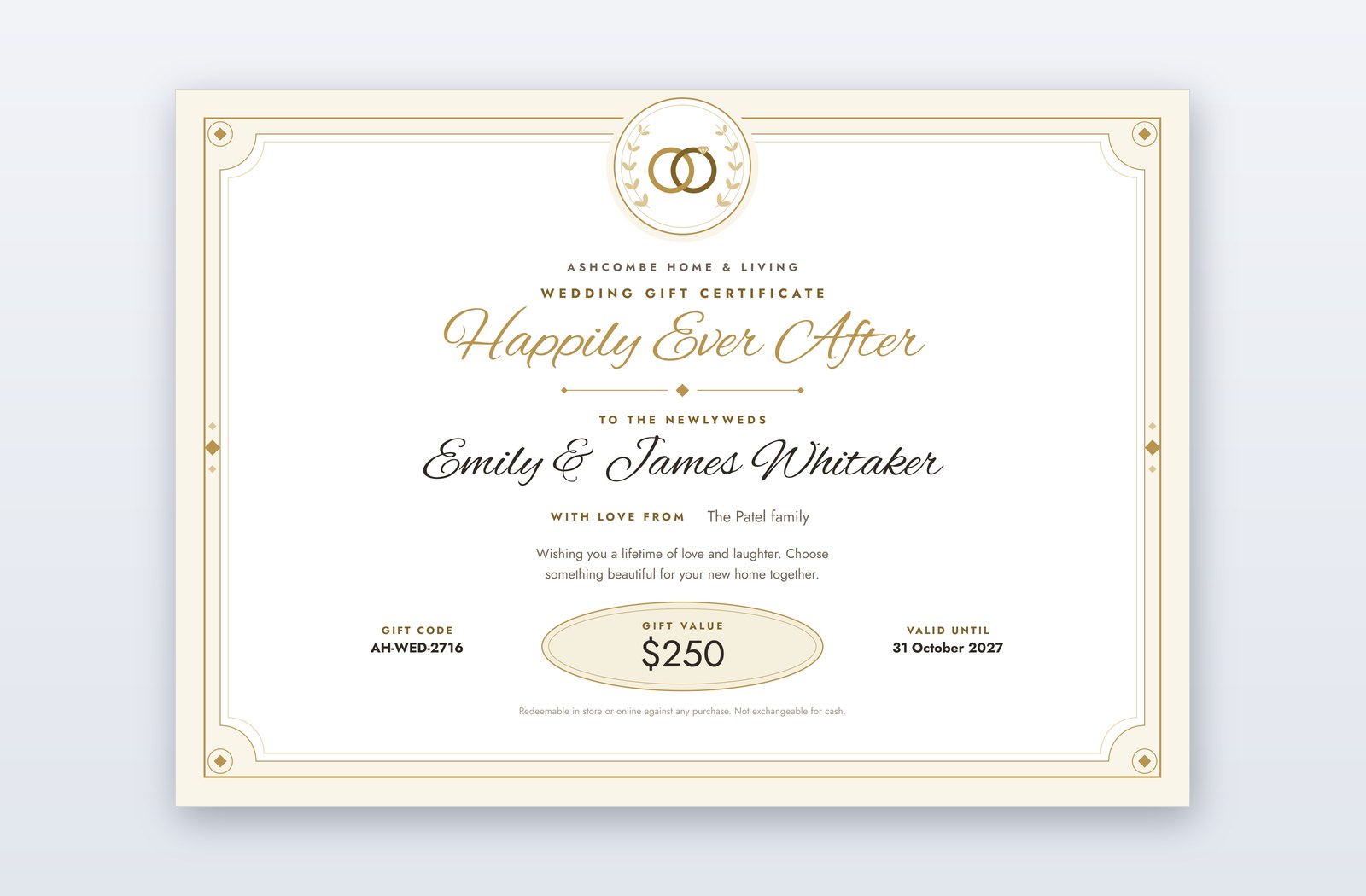 Meme Powerpoint Bon cadeau de mariage – modèle Ever After | PPT-Design