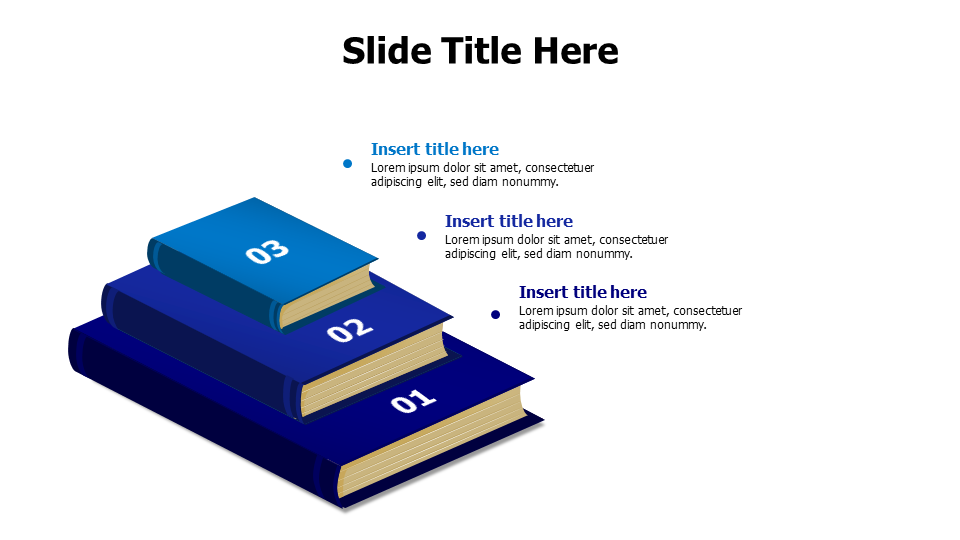 3 colored books with numbers infographic