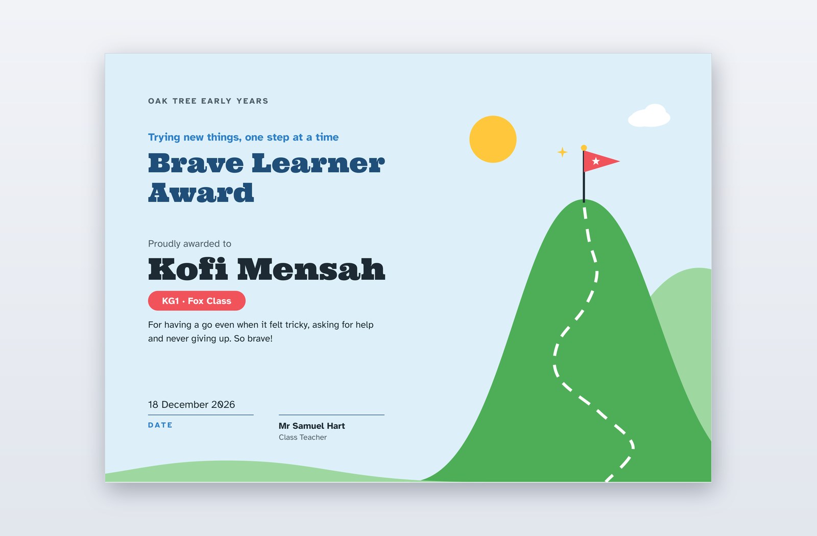 Free Brave Learner Award Template – Uphill | PPT-Design