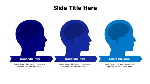 3 colord human heads with brain and arrow infographic