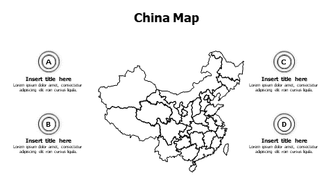 4 points outline China map infographic