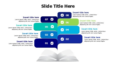 8 colored stripes with opened book infographic