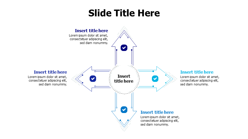 4 directions outlines arrows with icons infographic