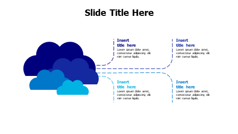 4 points colored clouds with dotted lines infographic