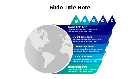 5 points 3D stripes with a globe map infographic