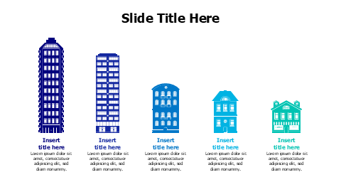 5 points colored growing buildings infographic