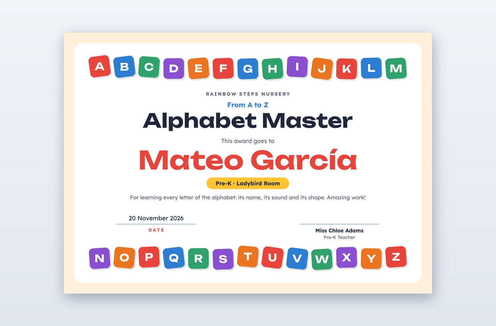 Free Alphabet Master Award Template – Uppercase | PPT-Design