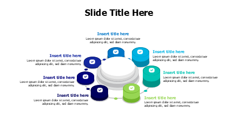 7 points rounded 3D colored cylinders infographic