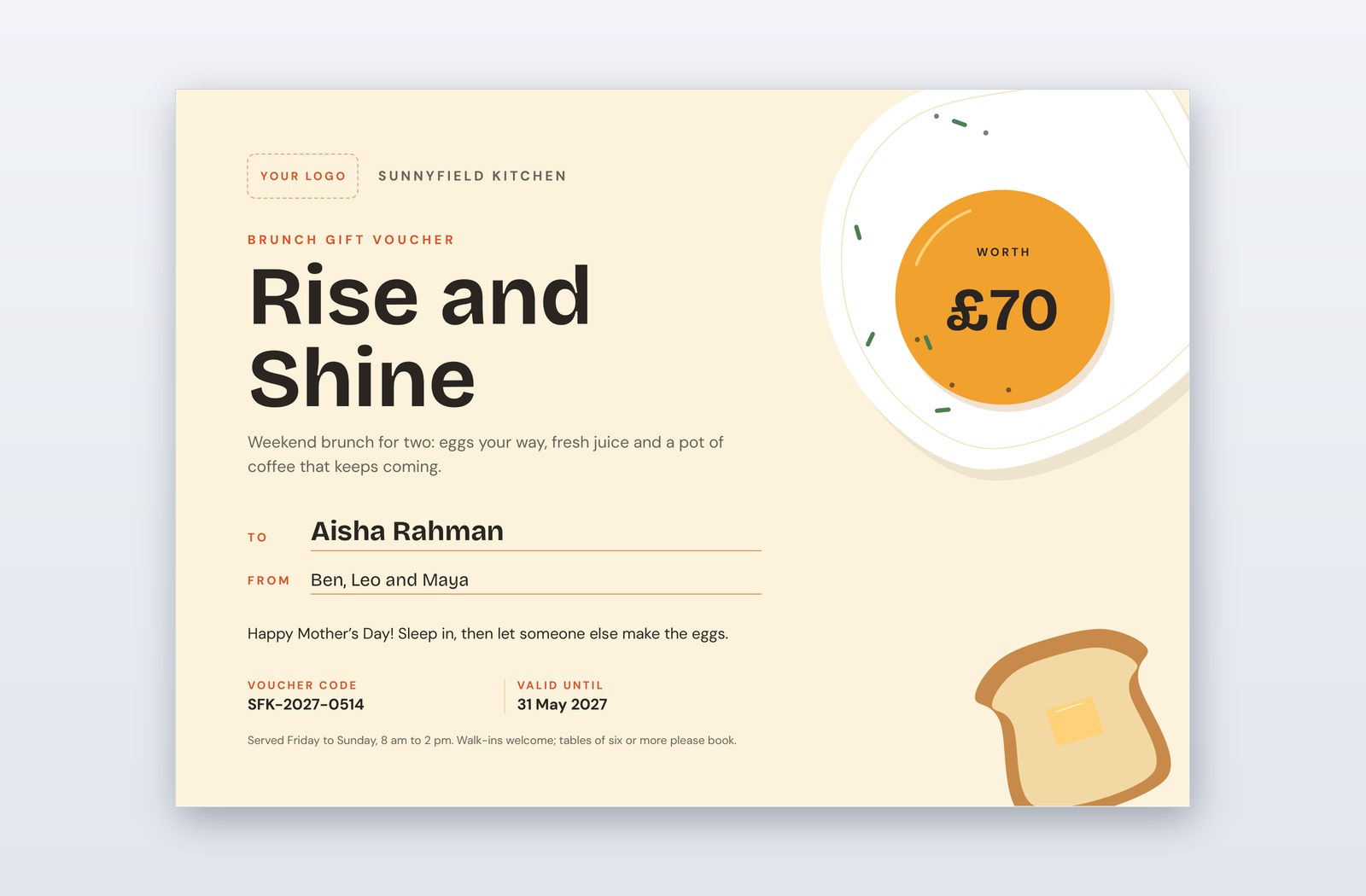 Free Brunch Gift Voucher Template – Bright Side | PPT-Design
