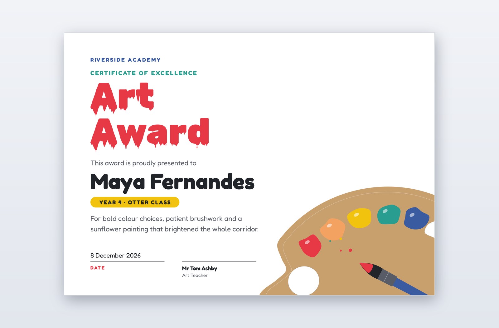 Free Art Award Certificate Template – Pigment | PPT-Design