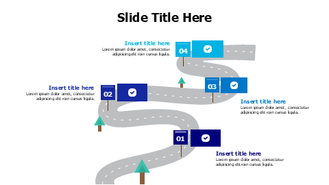 4 colored numbers on a road map infographic