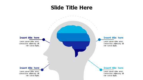 4 points divided colored brain in a head infographic