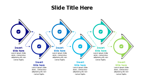 6 colored arrows in a line infographic with icons