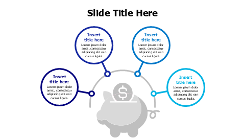 4 colored outline circles with piggy bank infographic