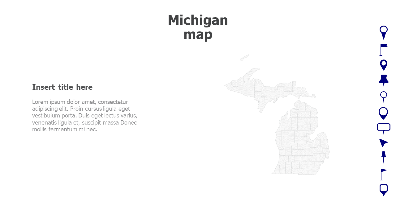Map,Editable map,pins,countries,counties,infographics,continent,powerpoint,powerpoint infographics,Google slides,Keynote,Michigan map