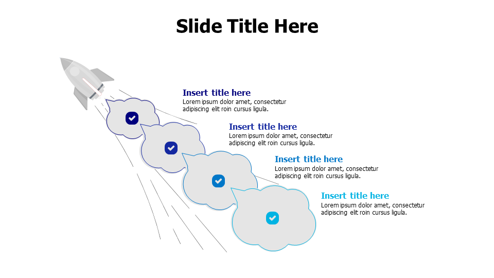 4 points grey clouds from a flying rocket infographic