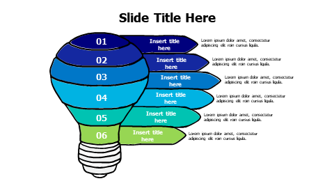 6 points divided colored doodle bulb infographic