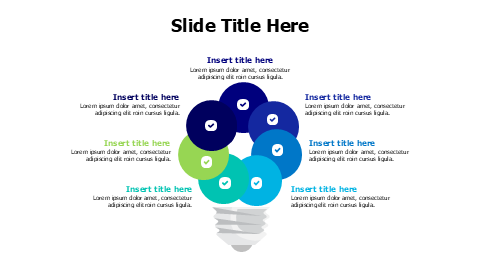 7 points colored circles making a bulb infographic