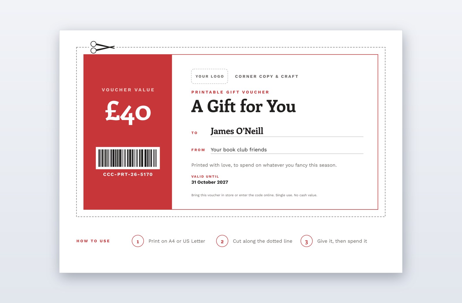 Free Printable Gift Voucher Template – Dotted Line
