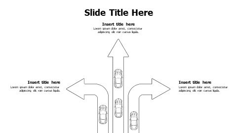 3 points outline different direction arrows with cars infographic