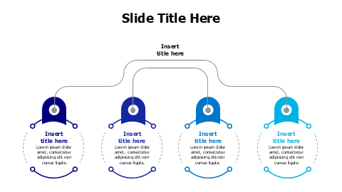 4 points branching circles outline infographic