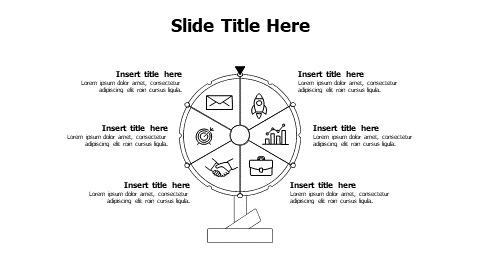 6 points wheel of luck infographic with icons