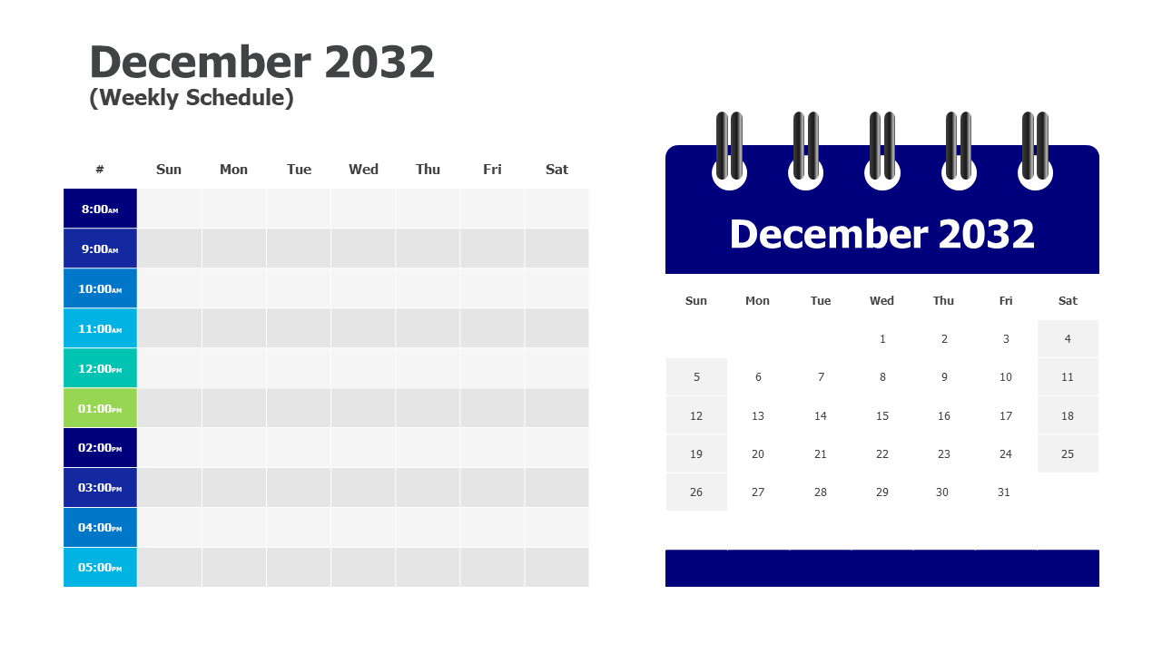 December 2032 weekly schedule