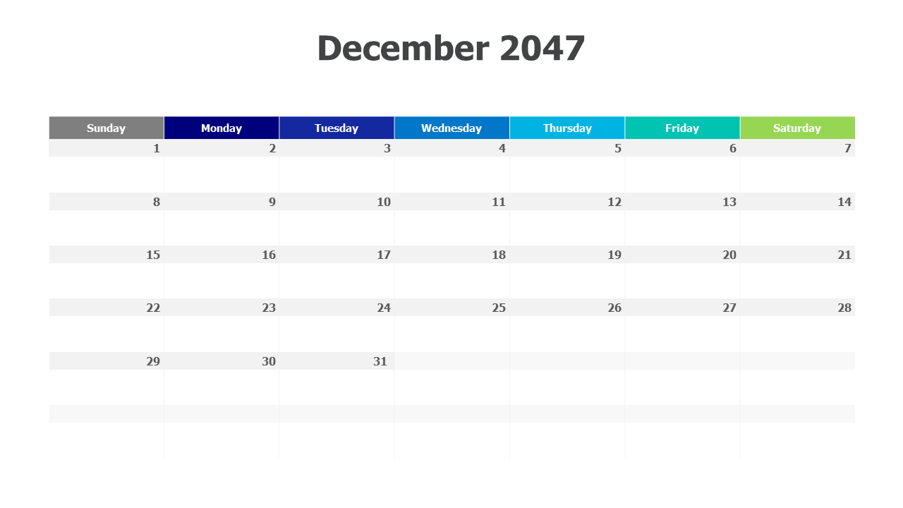 December 2047 calendar PowerPoint Template