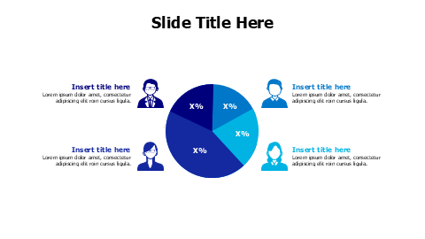 4 points editable pie chart with colored employees infographic