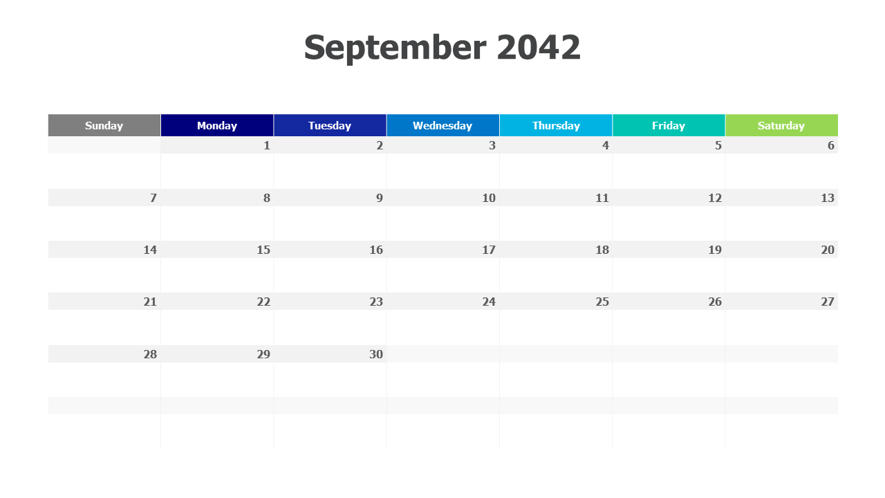 September 2042 calendar PowerPoint Template