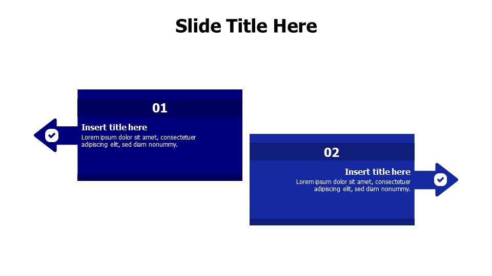 2 points colored blocks with opposite arrows infographic