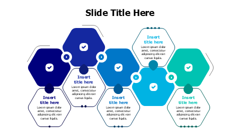 5 points colored and outline hexagons infographic