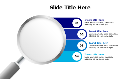 4 points colored stripes magnifying glass infographic with numbers