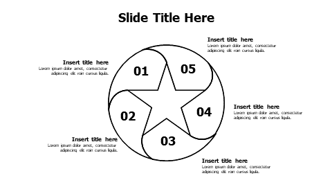 5 divided outline pentagram with circle infographic