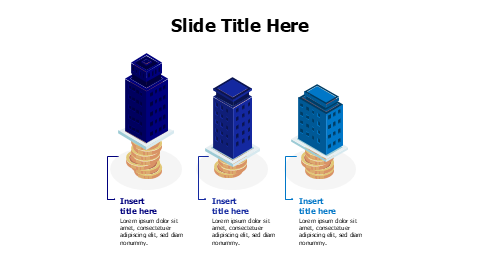 3 colored 3D houses on coins infographic