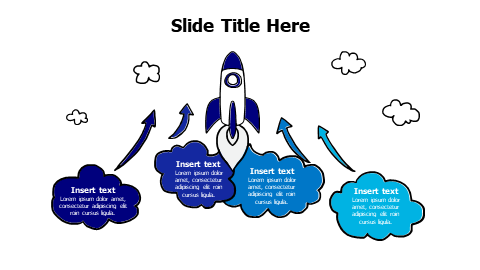 4 doodle clouds from a rocket infographic