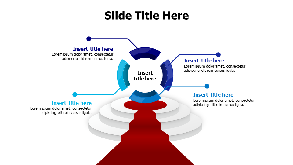 4 points 3D divided circle on a red carpet infographic