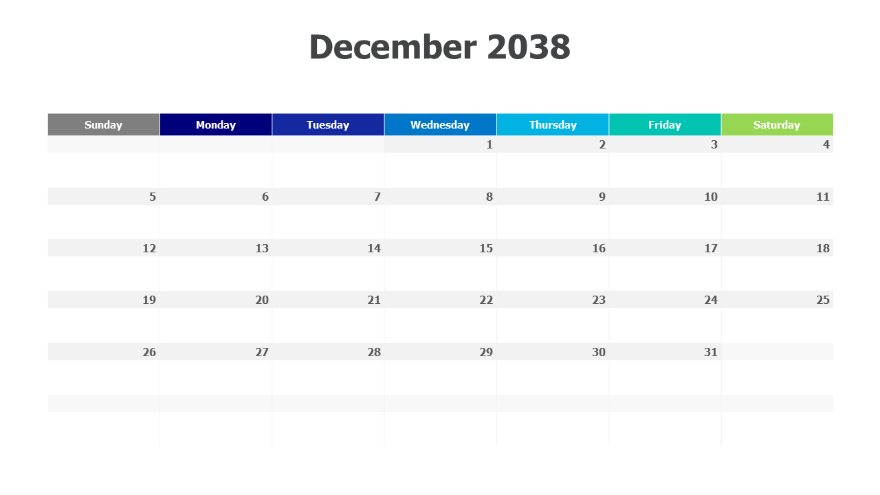 December 2038 calendar PowerPoint Template
