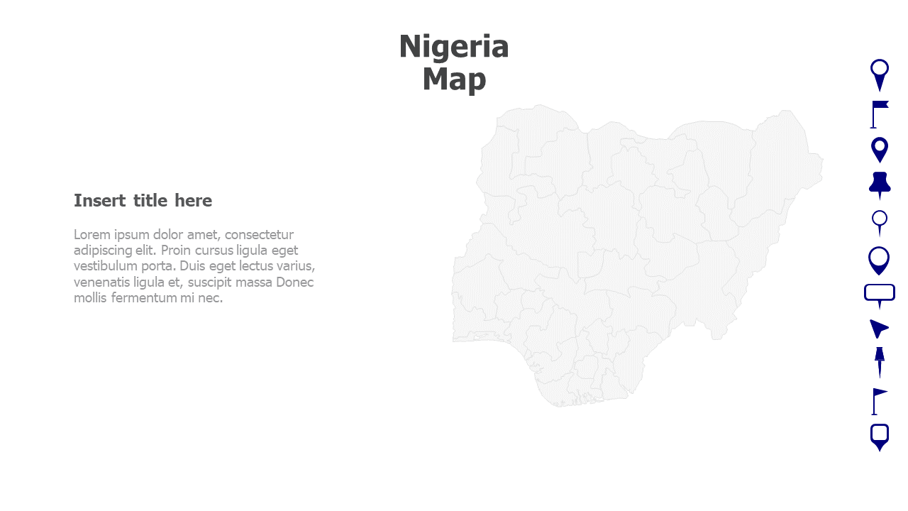 Map,Editable map,pins,countries,counties,infographics,continent,powerpoint,powerpoint infographics,Google slides,Keynote,Nigeria Map