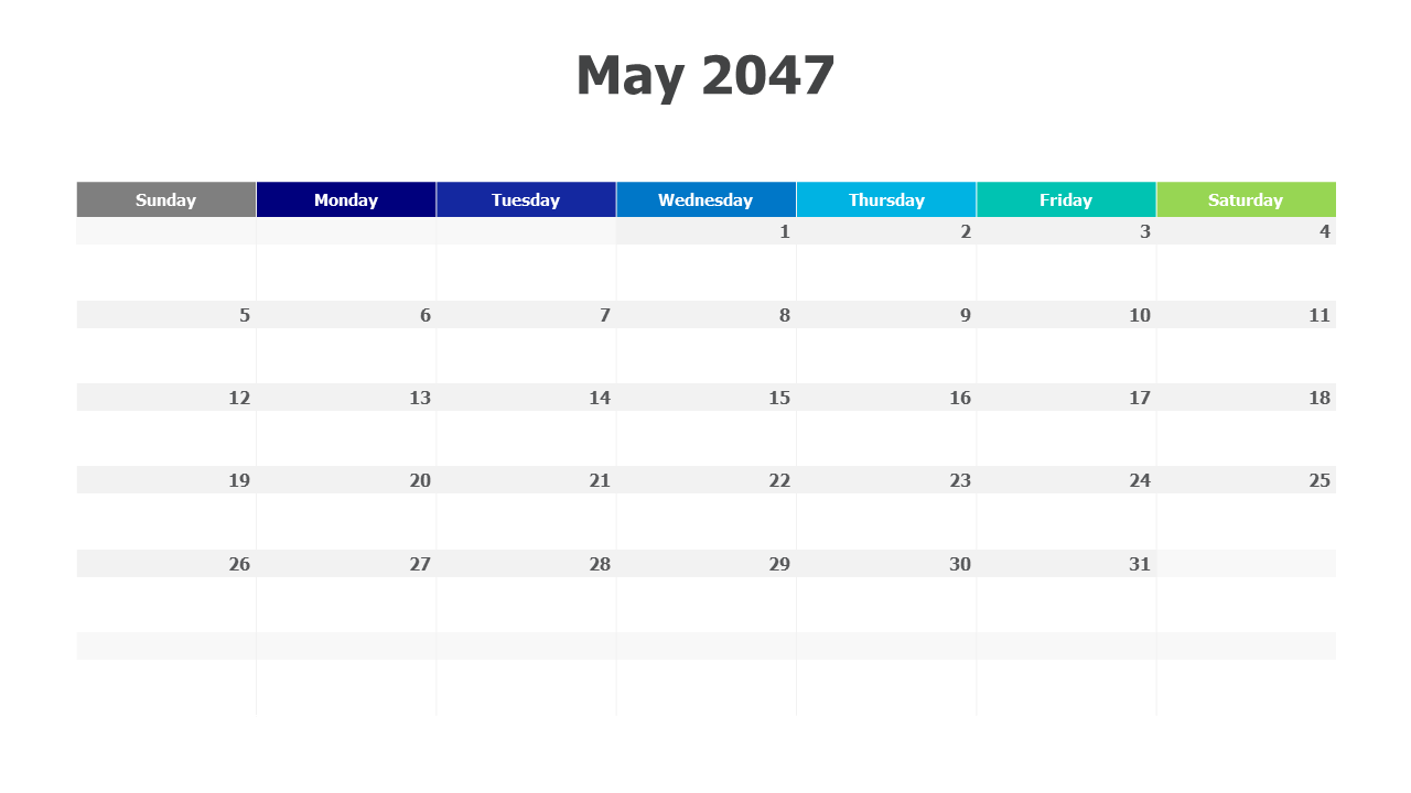 May 2047 calendar PowerPoint Template