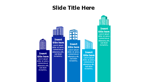 5 points colored blocks with buildings infographic