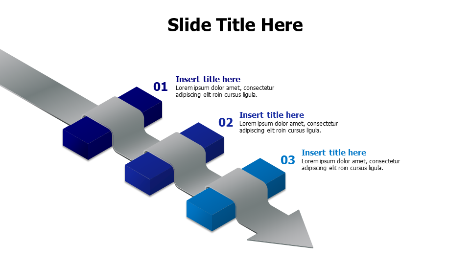 3 points 3D blocks with overlayed twisted arrow infographic