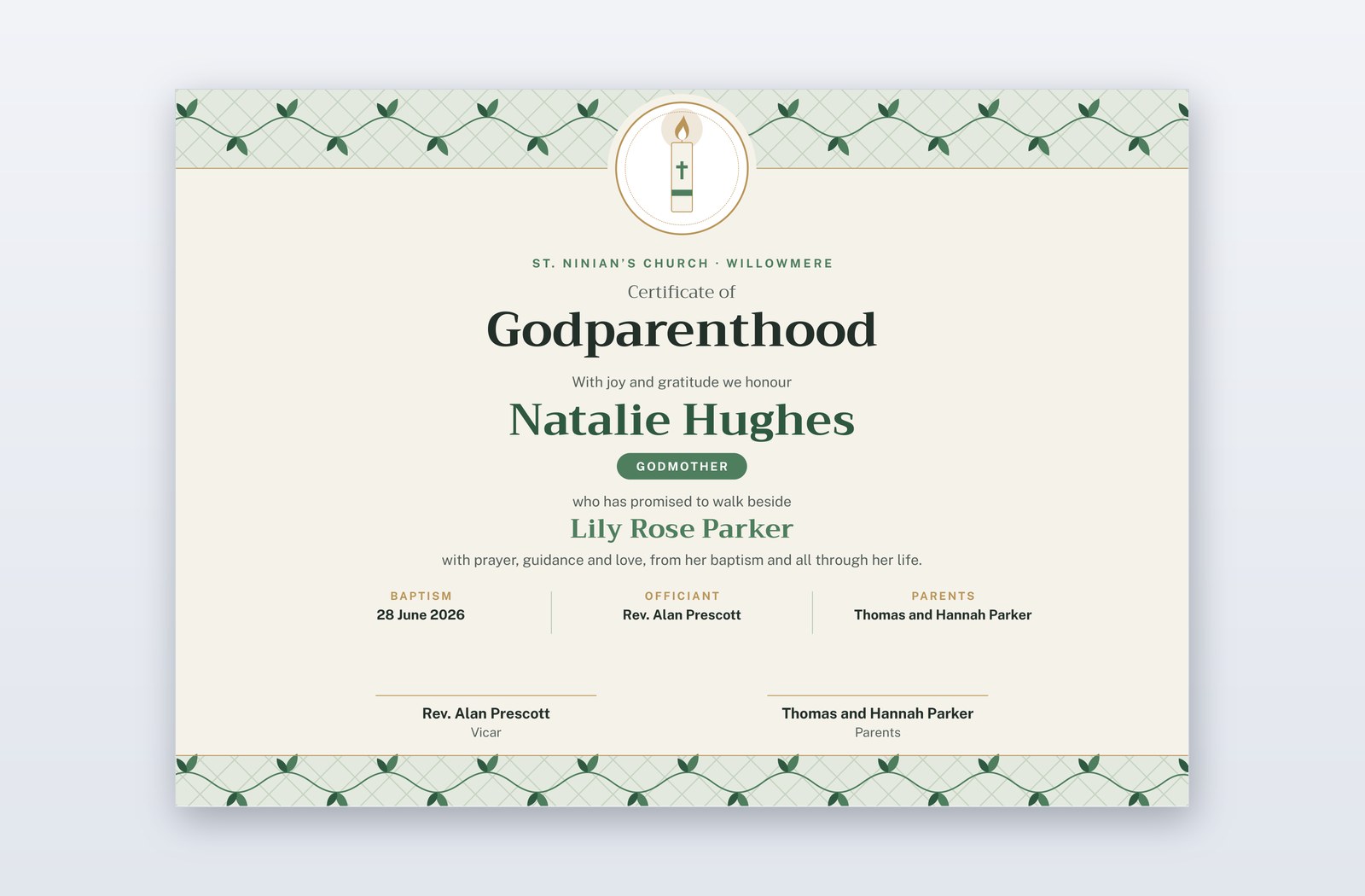 Free Godparent Certificate Template – Trellis | PPT-Design