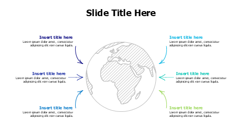 6 points colored arrows branching earth infographic